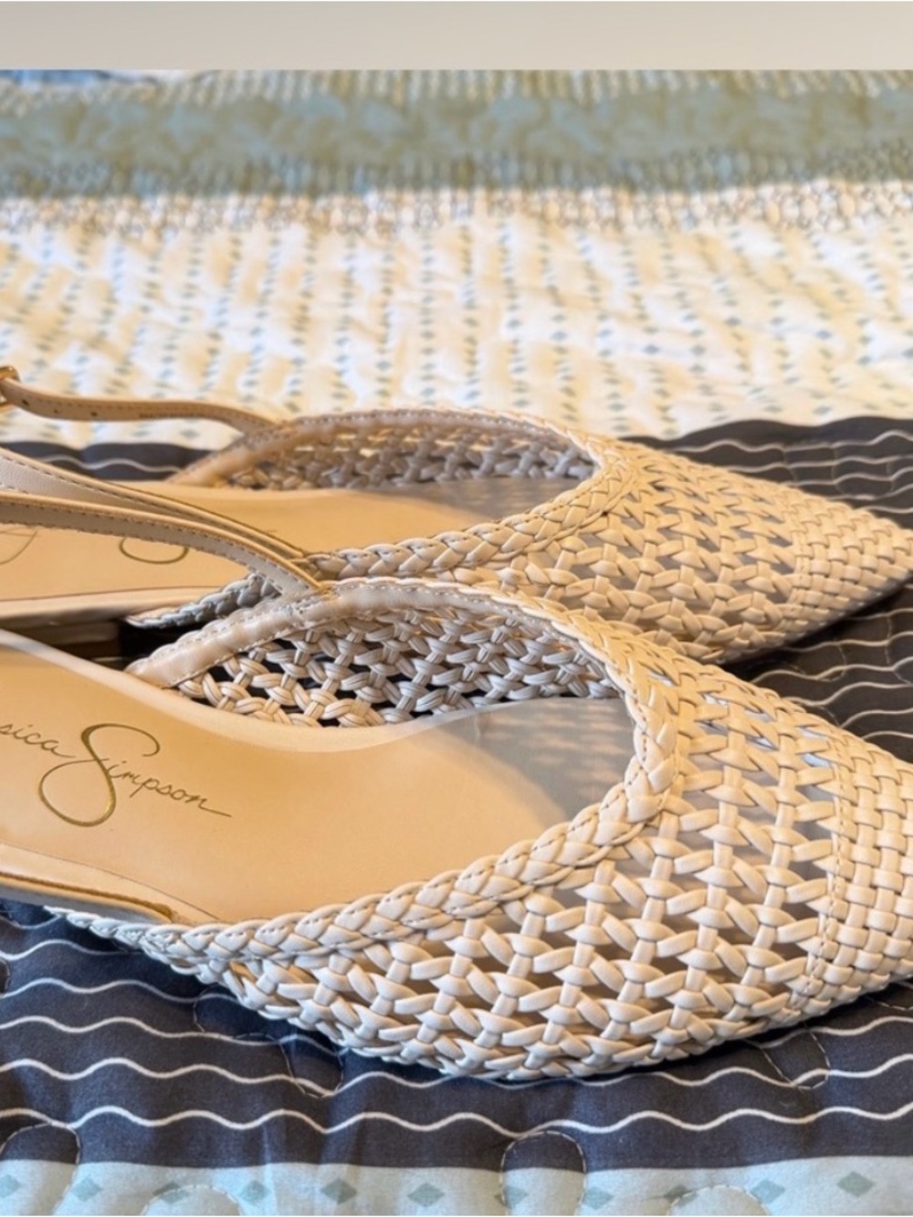 Jessica Simpson Woven Cream Slingback Mules